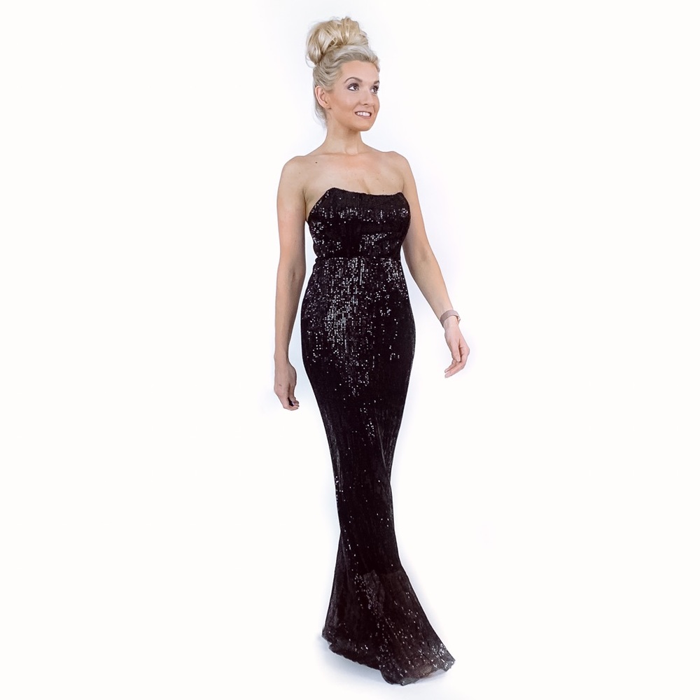 Black Sequin Fitted Pageant Prom Homecoming Dress - Picture 8 of 8